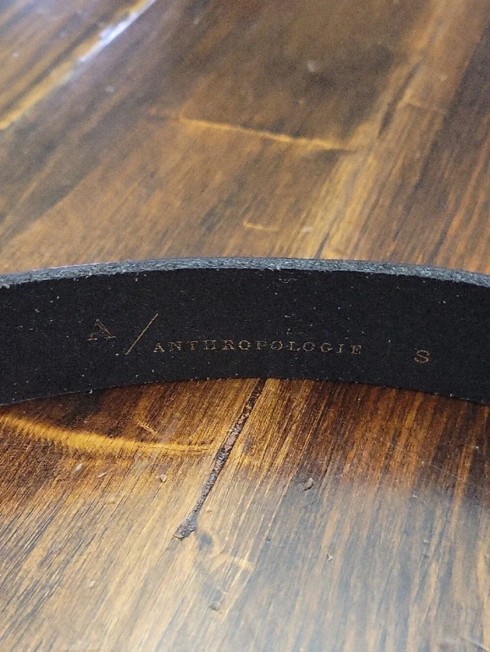 Anthropologie Black Leather Logo-Stamped Belt
